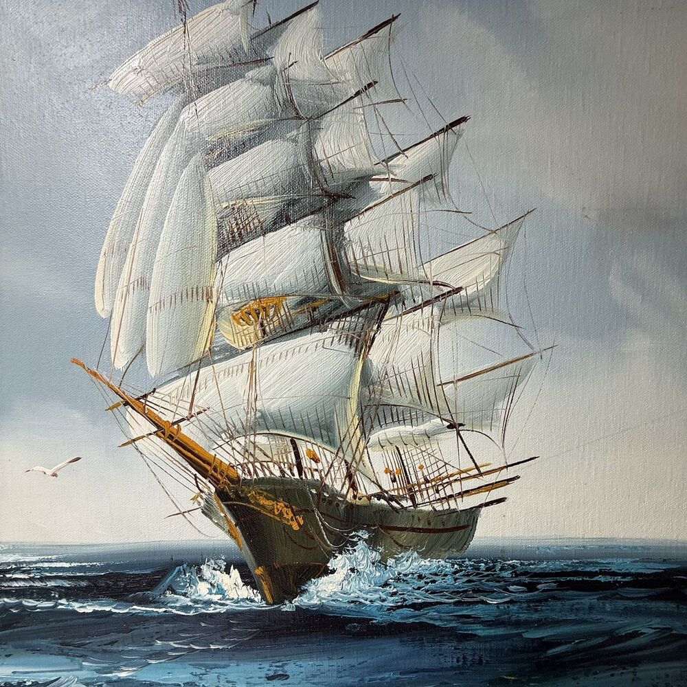 Hewitt Jackson Original Oil Painting on Canvas Framed Clipper Ship 21”x25” - Picture 3 of 10